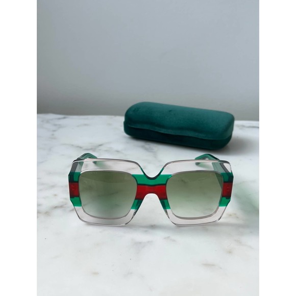 NEW Gucci GG0178S Clear Striped Oversized Square Sunglasses - Picture 3 of 8